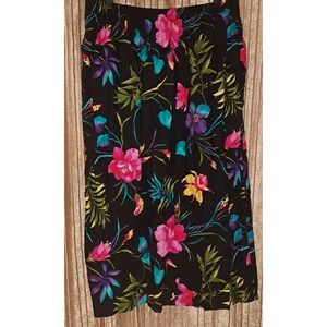 Alfred Dunner Black Floral Button Front Midi Skirt Size 18